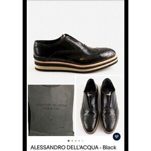 ​Alessandro Dell'Acqua Black Leather Platform Brogues Italy - Sz 41 (US 10.5W/8M